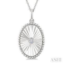 1/20 Ctw Oval fluted medallion Round Cut Diamond Pirouette Pendant With Chain in Sterling Silver