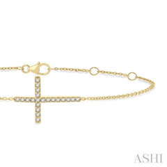 1/8 Ctw Petite Reclined Cross Round Cut Diamond Fashion Bracelet in 10K Yellow Gold