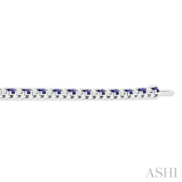 1 1/2 ctw Square Box Link 2.5MM Sapphire and Round Cut Diamond Precious Tennis Bracelet in 14K White Gold