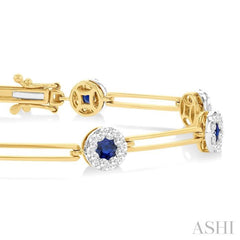 1 1/5 ctw Lovebright 3.00MM Sapphire and Round Cut Diamond Paper Clip Precious Bracelet in 14K Yellow and White Gold