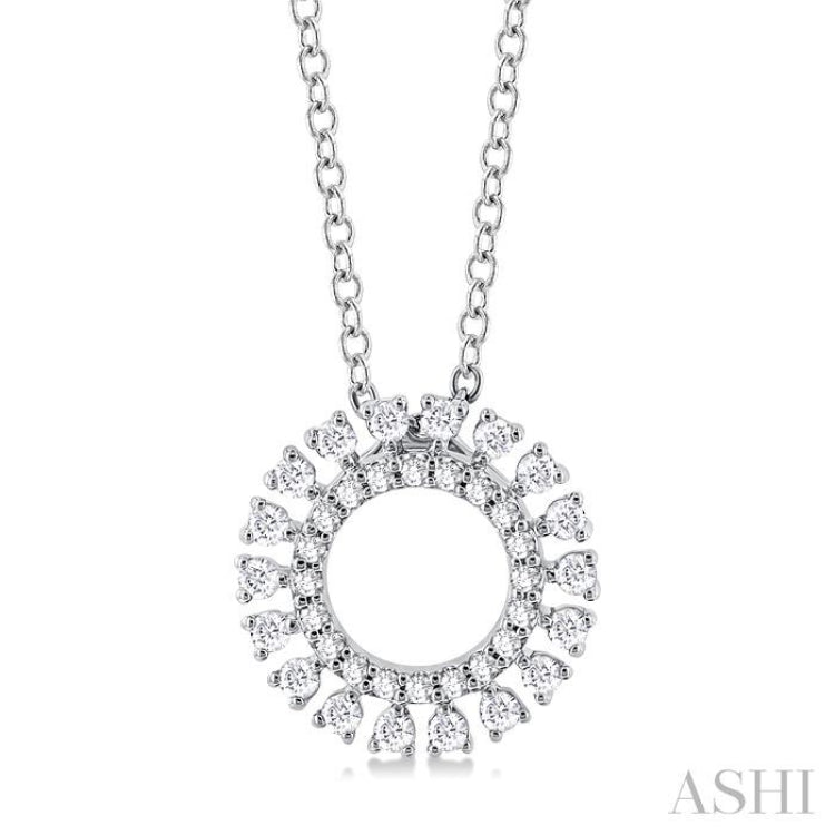 1/4 ctw Circle Round Cut Diamond Fashion Pendant With Chain in 10K White Gold