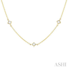 1 Ctw Princess Cut Diamond Fashion Necklace in 14K Yellow Gold