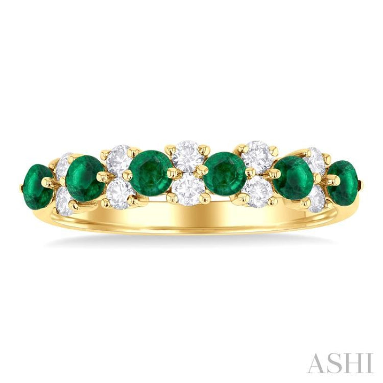 1/3 ctw Round Cut 2.7MM Emerald and Diamond Precious Band in 14K Yellow Gold