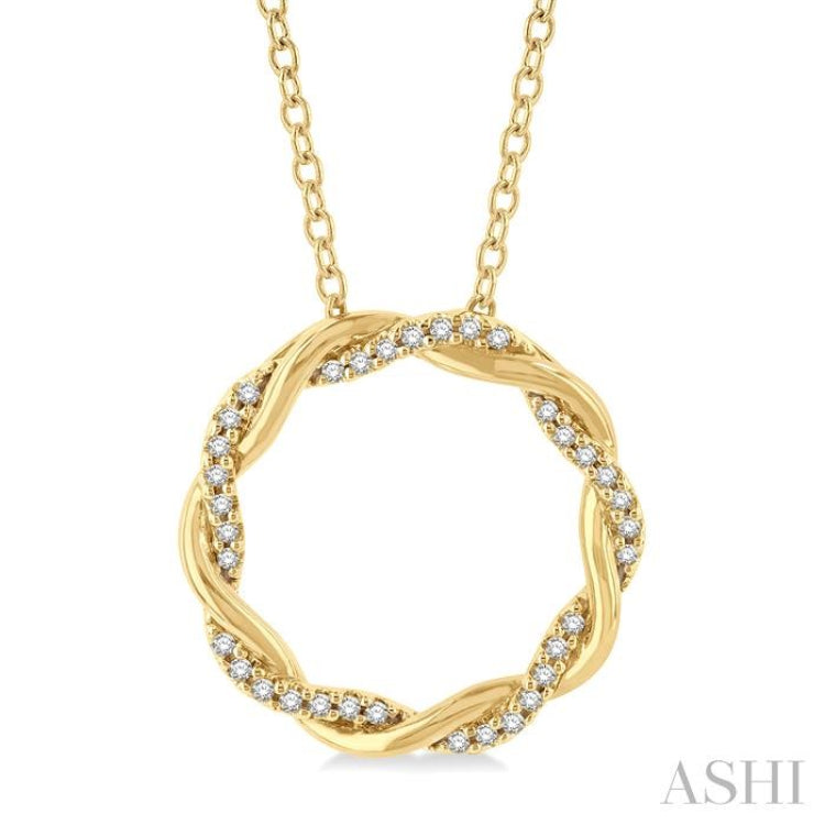 1/10 ctw Entwined Circle Round Cut Diamond Geometric Fashion Pendant With Chain in 10K Yellow Gold