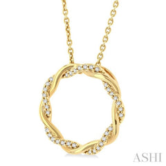 1/10 ctw Entwined Circle Round Cut Diamond Geometric Fashion Pendant With Chain in 10K Yellow Gold