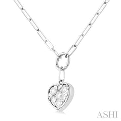 1/4 ctw Lovebright Heart Shape Round Cut Diamond Paper Clip Necklace in 14K White Gold