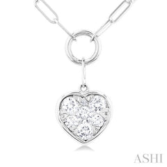 1/4 ctw Lovebright Heart Shape Round Cut Diamond Paper Clip Necklace in 14K White Gold