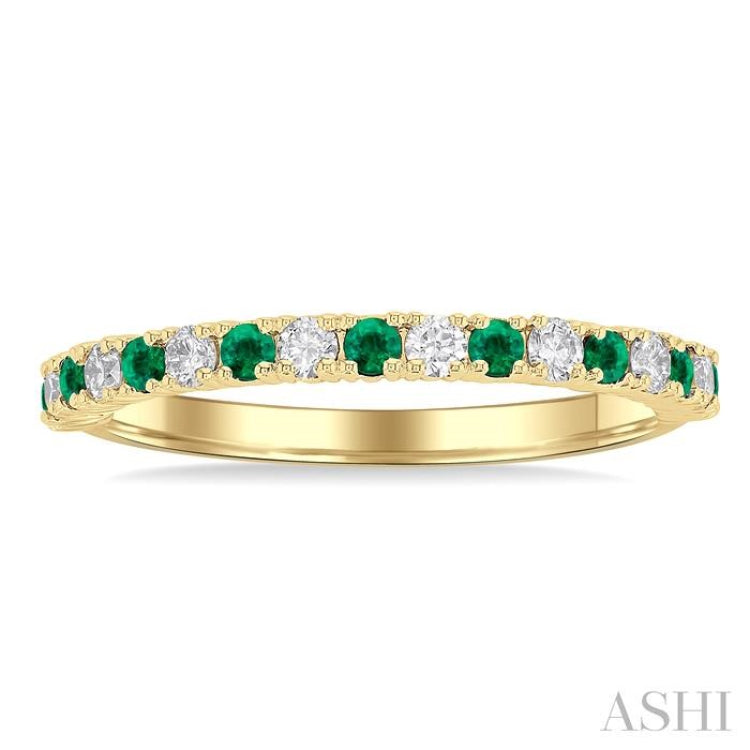 1.80 MM Round Shape Emerald and 1/4 Ctw Round Cut Diamond Precious Stack Band in 10K Yellow Gold