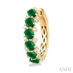 1/4 Ctw Oval Cut 4X3 MM Emerald and Round Cut Diamond Precious Hoop Earring in 14K Yellow Gold