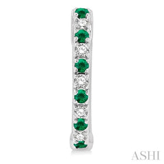 1/10 ctw Petite 1.35 MM Emerald and Round Cut Diamond Precious Fashion Huggies in 10K White Gold