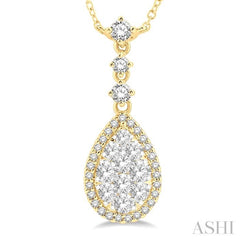 1 Ctw Pear Shape Round Cut Diamond Lovebright Necklace in 14K Yellow and White Gold