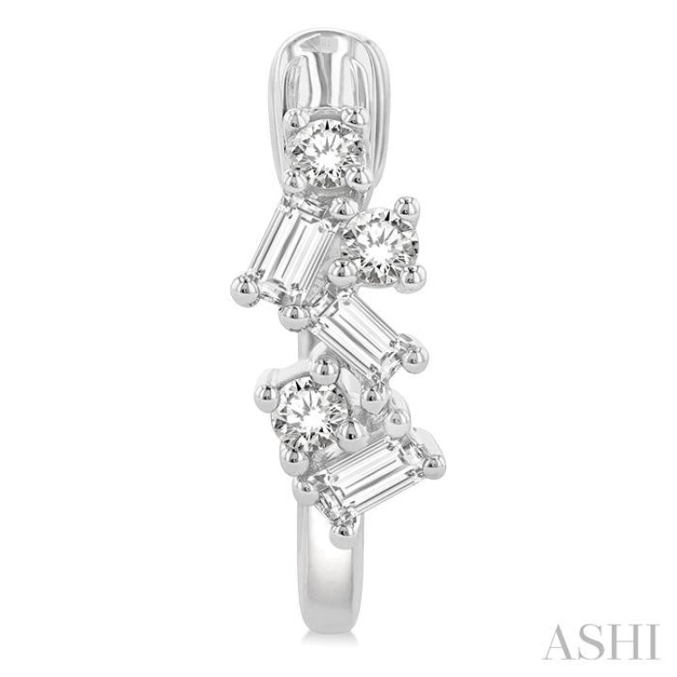 1/4 ctw Petite Fusion Scatter Baguette and Round Cut Diamond Fashion Huggies in 14K White Gold