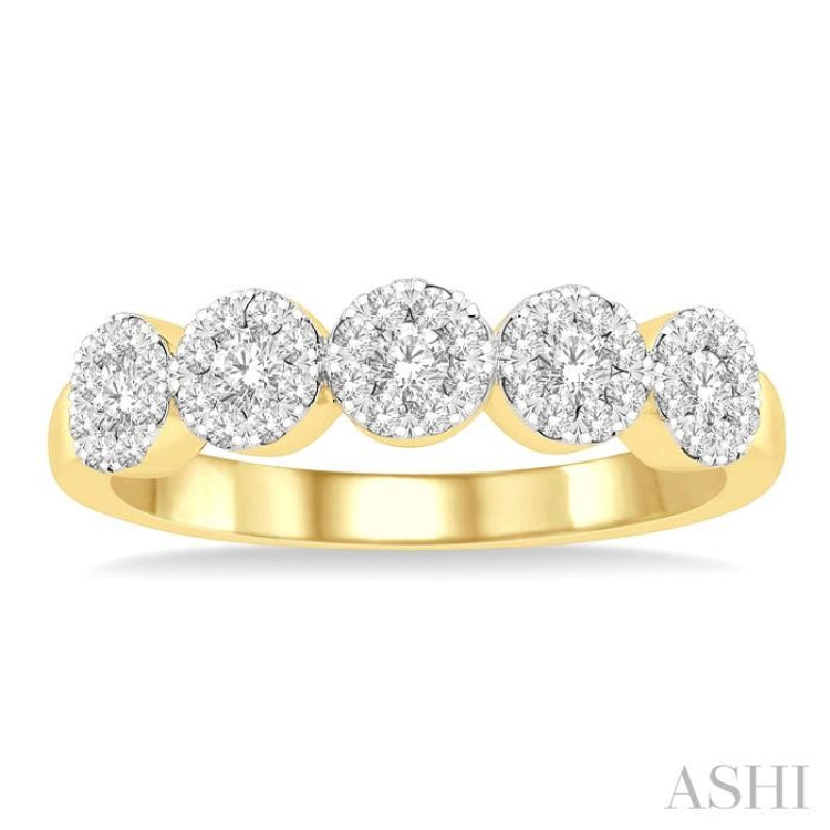 1/2 Ctw 5-Stone Lovebright Round Cut Diamond Ring in 14K Yellow & White Gold