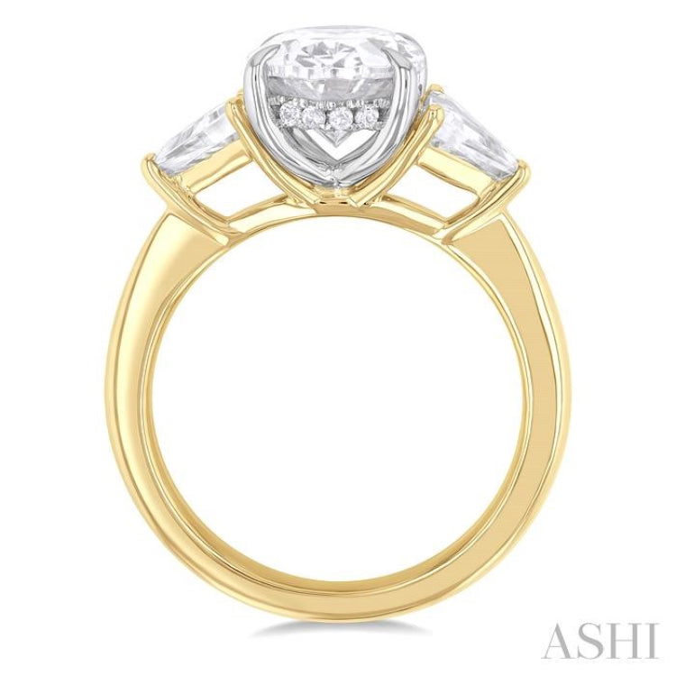 1.00 Ctw Oval Shape Trillion Cut & Round Cut Diamond Semi Mount Engagement Ring in 14K Yellow and White Gold