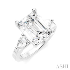 1/2 Ctw Tri-Mount Emerald Shape Center Pear and Round Cut Diamond Semi-Mount Engagement Ring in 14K White Gold