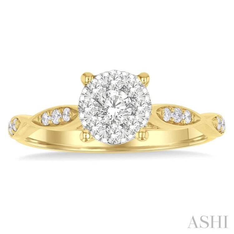 1/2 Ctw Round Shape Lovebright Marquise Carved Round Cut Diamond Engagement Ring in 14K Yellow and White Gold