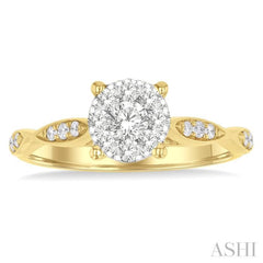 1/2 Ctw Round Shape Lovebright Marquise Carved Round Cut Diamond Engagement Ring in 14K Yellow and White Gold