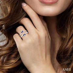 3X1.75MM Baguette Cut Sapphire and 1/6 ctw Round Cut Diamond Precious Insert Ring in 14K White Gold