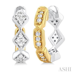 1/5 Ctw Petite Two-Tone Reverted Round Cut Diamond Fashion Huggies in 10K White and Yellow Gold