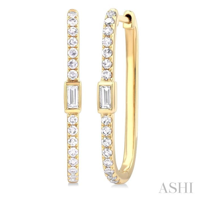 1/3 ctw Baguette and Round Cut Diamond Fashion Hoop Earrings in 14K Yellow Gold