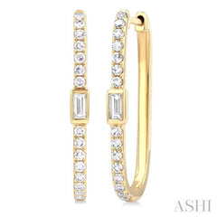 1/3 ctw Baguette and Round Cut Diamond Fashion Hoop Earrings in 14K Yellow Gold