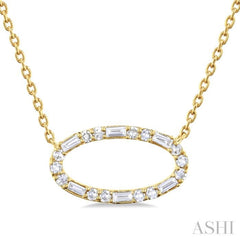 1/5 ctw East-West Oval Shape Fusion Baguette and Round cut Diamond Necklace in 10K Yellow Gold
