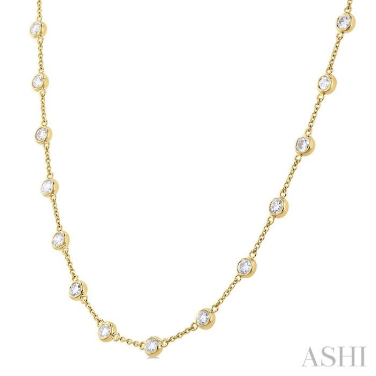 3 Ctw Bezel Set Round Cut Diamond Station Necklace in 14K Yellow Gold