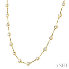 3 Ctw Bezel Set Round Cut Diamond Station Necklace in 14K Yellow Gold