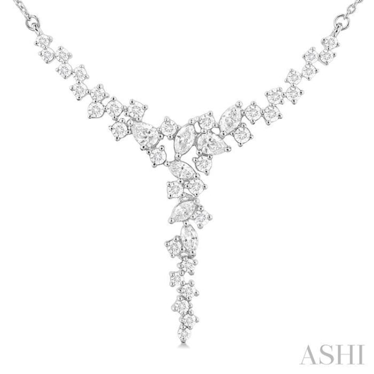 1 ctw Waterfall Mixed Cut Diamond Scatter Necklace in 14K White Gold