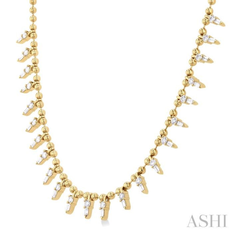 1 1/2 ctw Spikes Fusion Baguette and Round Cut Diamond Fashion Necklace in 14K Yellow Gold