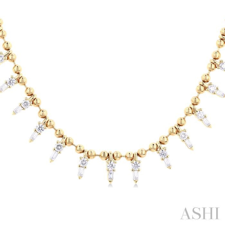 1 1/2 ctw Spikes Fusion Baguette and Round Cut Diamond Fashion Necklace in 14K Yellow Gold