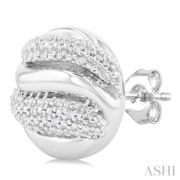 1/10 Ctw Bold Twisted Rib Round Cut Diamond Bold Fashion Stud Earring in Sterling Silver