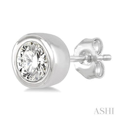 1/10 ctw Bezel Round Cut Diamond Petite Stud Earring in 10K White Gold