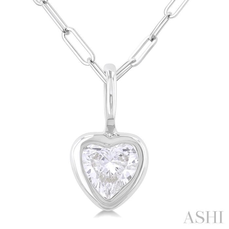 1/5 ctw Heart Shape Bezel Set Diamond Fashion Pendant With Paper Clip Chain in 14K White Gold