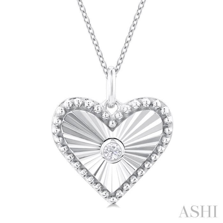 1/20 ctw Heart fluted medallion Round Cut Diamond Pendant With Chain in 14K White Gold