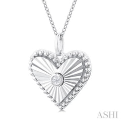 1/20 ctw Heart fluted medallion Round Cut Diamond Pendant With Chain in 14K White Gold