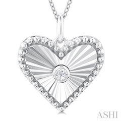 1/20 ctw Heart fluted medallion Round Cut Diamond Pendant With Chain in 14K White Gold