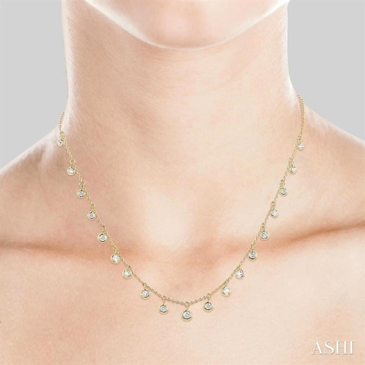 5/8 Ctw Bezel Set Round Cut Diamond Station Necklace in 14K Yellow Gold