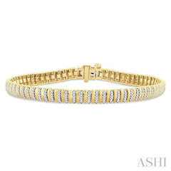 1 Ctw Ribbed Round Cut Diamond Bracelet in 14K Yellow Gold