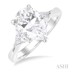 1.00 Ctw Pear Shape Trillion Cut & Round Cut Diamond Semi Mount Engagement Ring in 14K White Gold