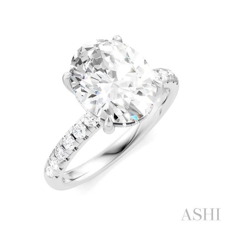 1/3 Ctw Oval Shape Round Cut Diamond Semi Mount Engagement Ring in 14K White Gold