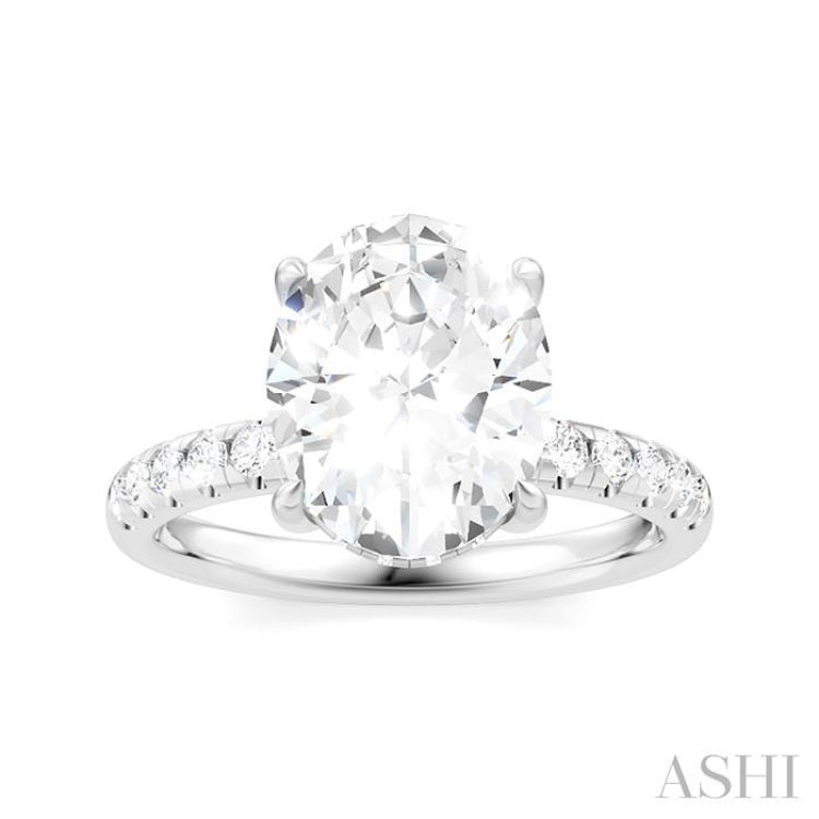 1/3 Ctw Oval Shape Round Cut Diamond Semi Mount Engagement Ring in 14K White Gold