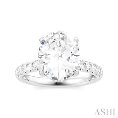 1/3 Ctw Oval Shape Round Cut Diamond Semi Mount Engagement Ring in 14K White Gold