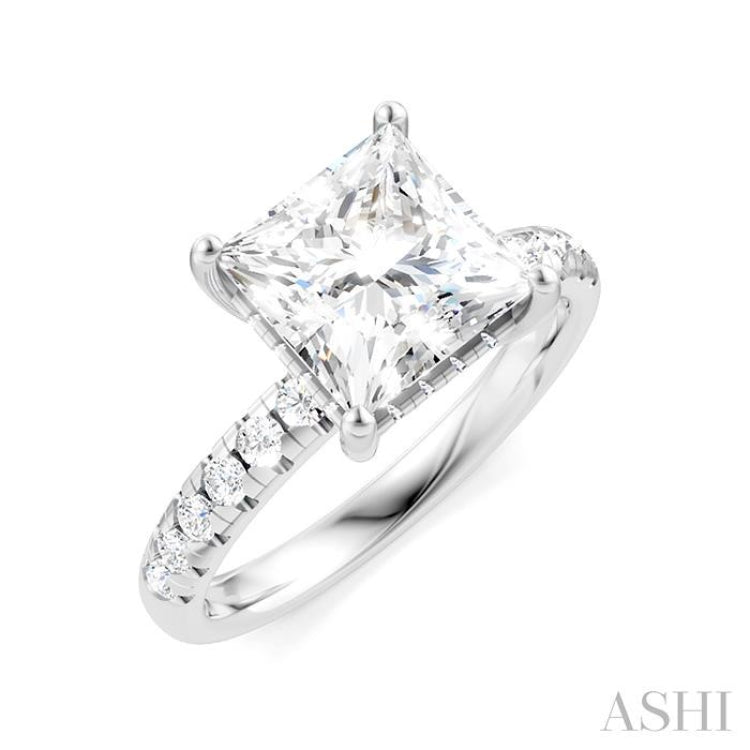 1/3 Ctw Princess Shape Round Cut Diamond Semi Mount Engagement Ring in 14K White Gold