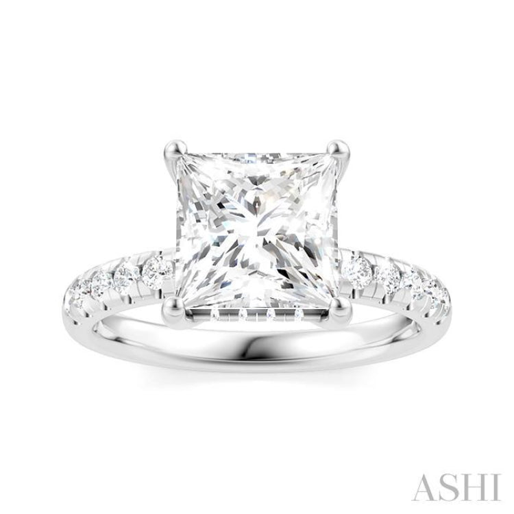 1/3 Ctw Princess Shape Round Cut Diamond Semi Mount Engagement Ring in 14K White Gold