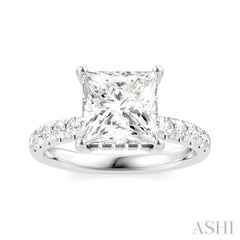 1/3 Ctw Princess Shape Round Cut Diamond Semi Mount Engagement Ring in 14K White Gold