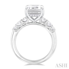 1 1/4 Ctw Emerald Shape Emerald and Round Cut Diamond Semi Mount Engagement Ring in 14K White Gold