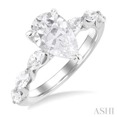 1.00 Ctw Pear Shape Marquise and Round Cut Diamond Semi Mount Engagement Ring in 14K White Gold