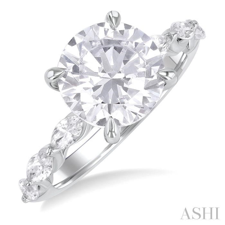 1.00 Ctw Round Shape Marquise and Round Cut Diamond Semi Mount Engagement Ring in 14K White Gold