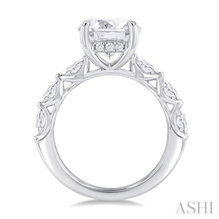 1.00 Ctw Round Shape Marquise and Round Cut Diamond Semi Mount Engagement Ring in 14K White Gold